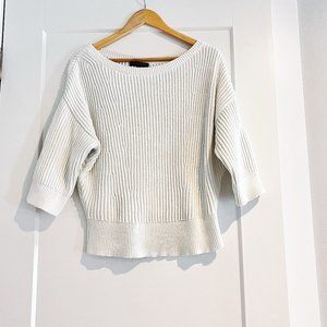 Banana Republic Ribbed Dolman 3/4 Organic Cotton Sweater Off White/Beige M